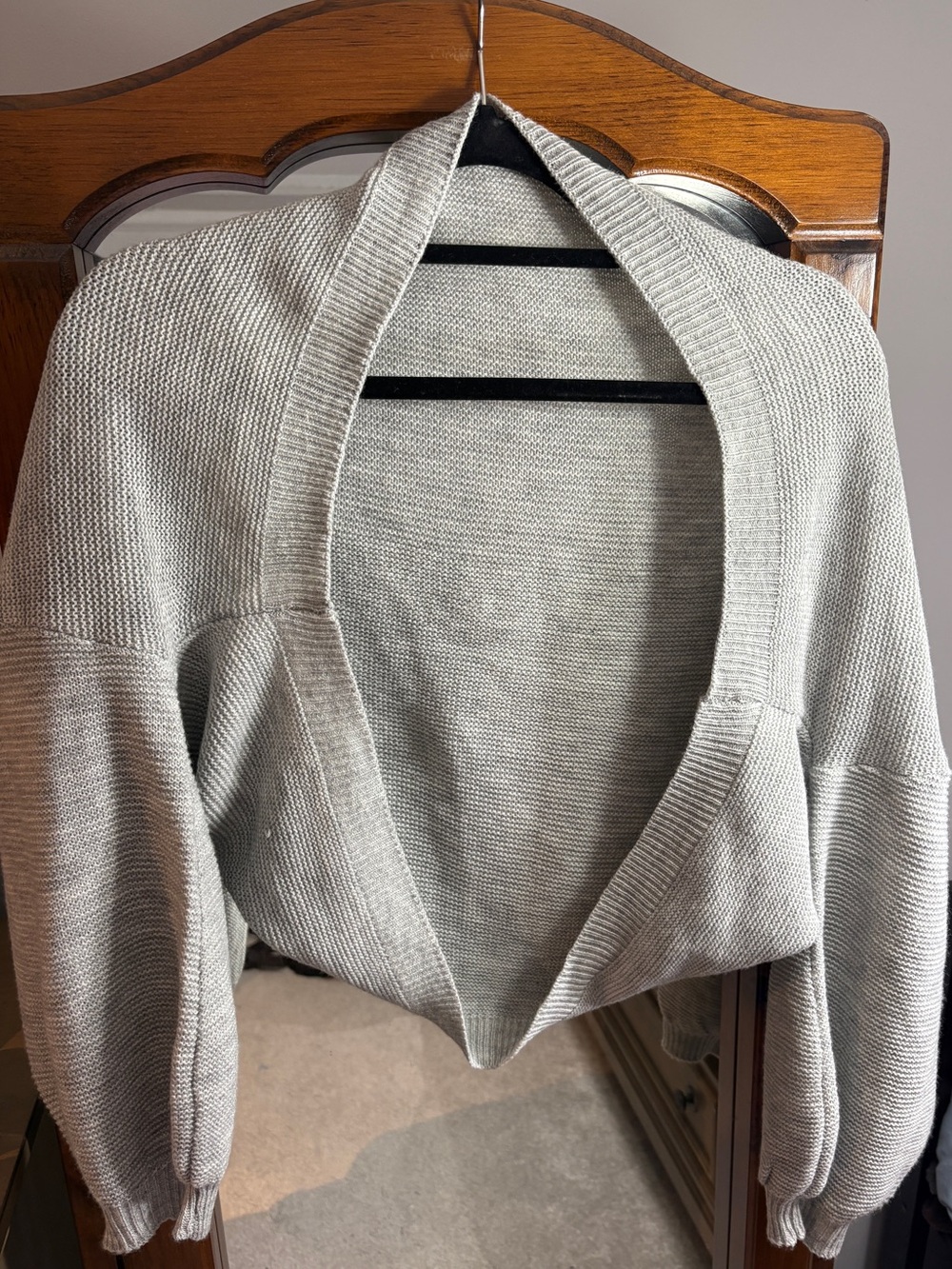Batwing Sleeve Oversized Cropped Drop Shoulder Sweater in Grey